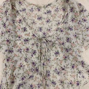 Vintage Floral Tie-Front Blouse